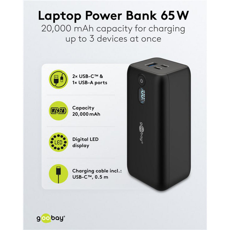 Load image into Gallery viewer, Goobay laptop powerbank (zwart, 20,000 mah, power delivery)

