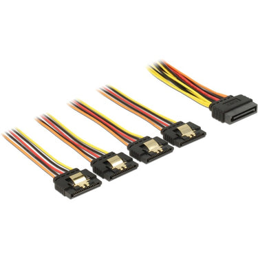 Delock sata 15 pin power > sata 15 pin power 4x kabel (zwart rood, 0,15 meter)