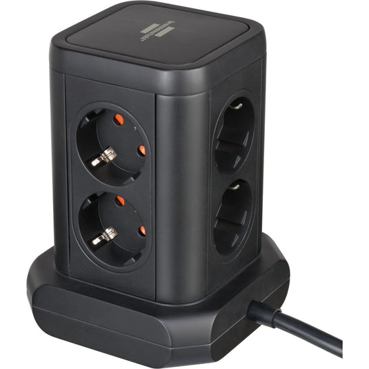 Brennenstuhl stekkerdoos toren met 8 stekkerdozen in 45° opstelling stekkerdoos (zwart, 2x usb a, 1x usb c power delivery)