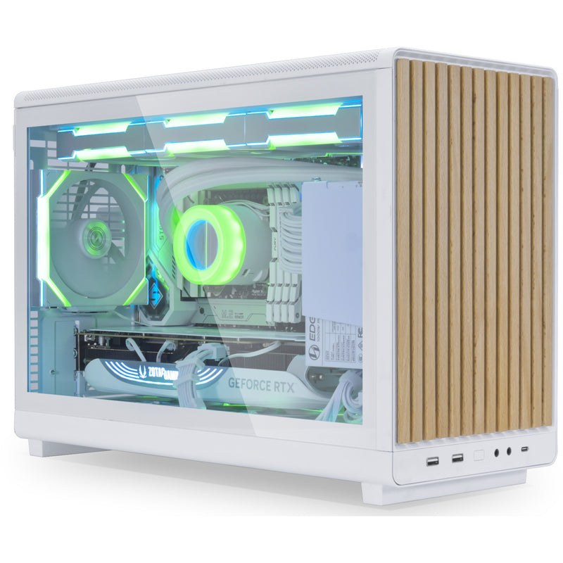 Load image into Gallery viewer, Lian li a3-matx white (wood edition) midi tower behuizing (wit houtkleur | 2x usb-a | 1x usb-c | tempered glass)
