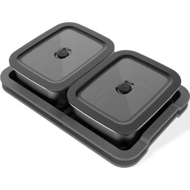 Weber works-voorbereidings- en serveerset container (roestvrij staal grijs, 2 roestvrijstalen vershoudbakjes, 2 dienbladen, 1,8 liter per bakje)