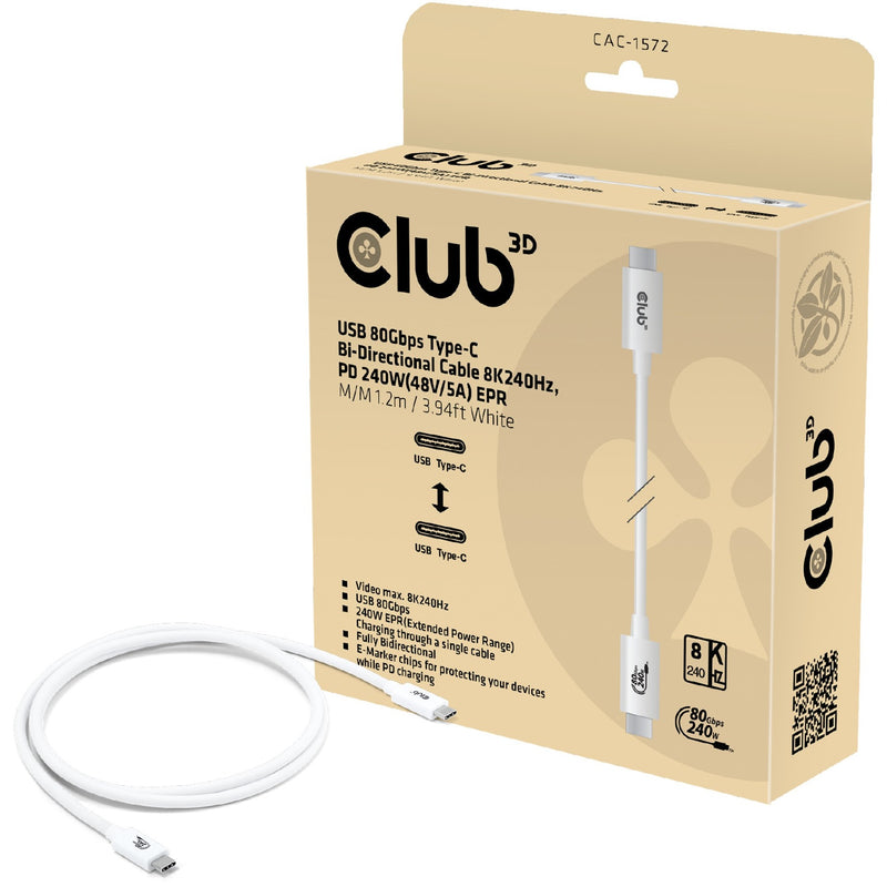 Load image into Gallery viewer, Club 3d gecertificeerde usb-c kabel (wit, 1,2 meter, 240 w)

