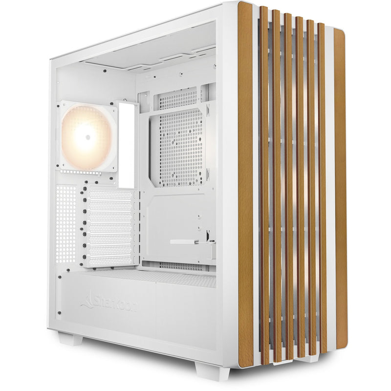 Load image into Gallery viewer, Sharkoon rebel c70g rgb midi tower behuizing (wit houtkleur | 2x usb-a | 1x usb-c | rgb | tempered glass)
