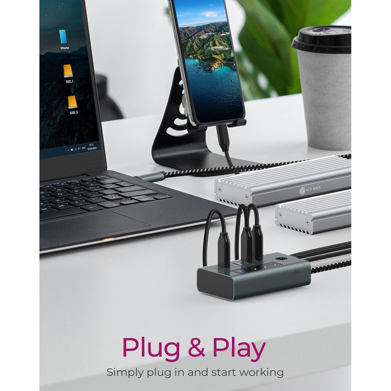 Load image into Gallery viewer, Icy box ib-hub1454-c31 usb-hub (grijs blauwgrijs, 4x usb-c 3.2 (10 gbit s))
