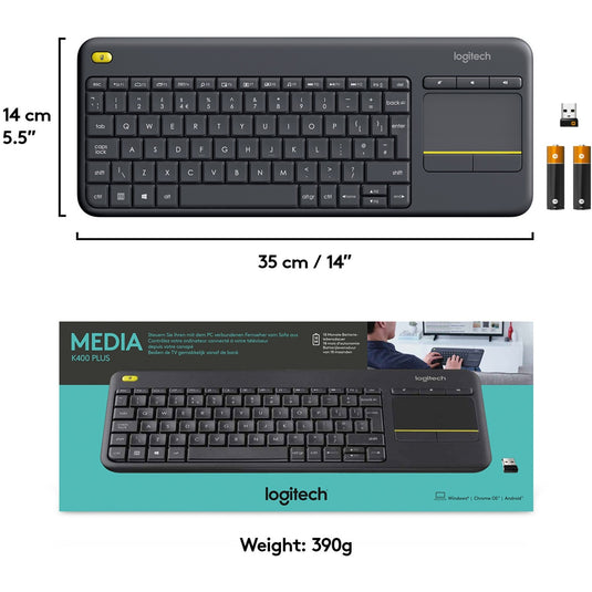 Logitech k400 plus toetsenbord (antraciet, eu lay-out (qwerty))
