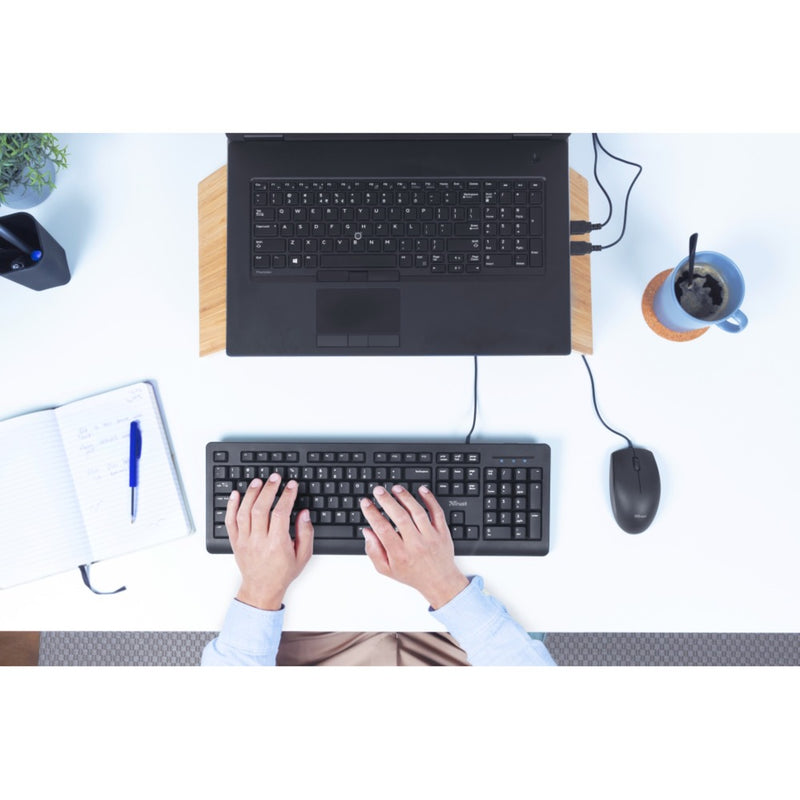 Load image into Gallery viewer, Trust primo keyboard mouse set desktopset (zwart, us lay-out (qwerty), membraan, 100%)

