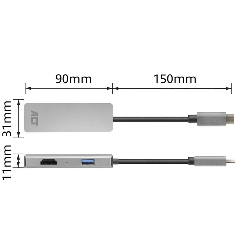 Load image into Gallery viewer, Act connectivity usb-c 4k multiport adapter voor 2 hdmi schermen, usb-a datapoort (aluminium)
