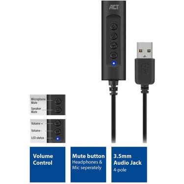 Act connectivity usb-a externe geluidskaart (zwart)