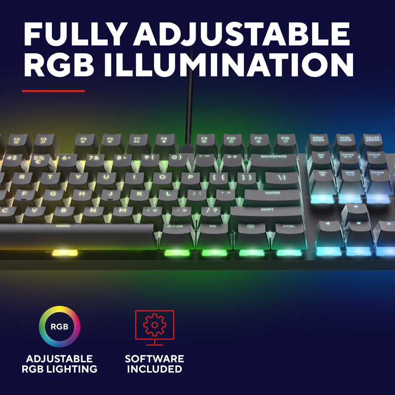 Load image into Gallery viewer, Trust gxt 871 zora mechanisch gaming toetsenbord (zwart, us lay-out (qwerty), huano red, 100%, rgb)
