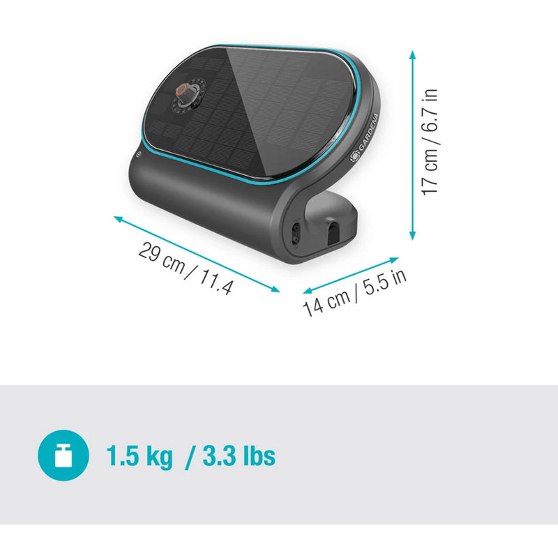 Load image into Gallery viewer, Gardena aquabloom set l voor bewatering op zonne-energie besproeiingscomputer (grijs turquoise, automatisch besproeiingssysteem, accu inbegrepen)
