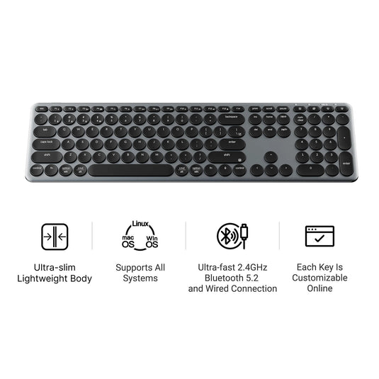 Keychron b5 pro-k8 toetsenbord (wit, us lay-out (qwerty), scissor switches, 100%, abs keycaps, 2.4 ghz bluetooth usb)