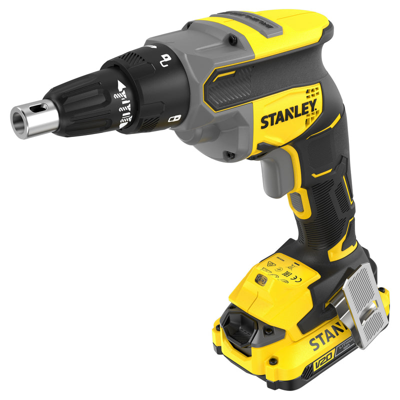Load image into Gallery viewer, Stanley brushless 18v v20 gipsplaatschroevendraaier set schroeftol (zwart geel, accu en oplader inbegrepen)
