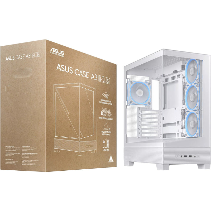 Load image into Gallery viewer, Asus a31 plus midi tower behuizing (wit | 2x usb-a | 2x usb-c | tempered glass)
