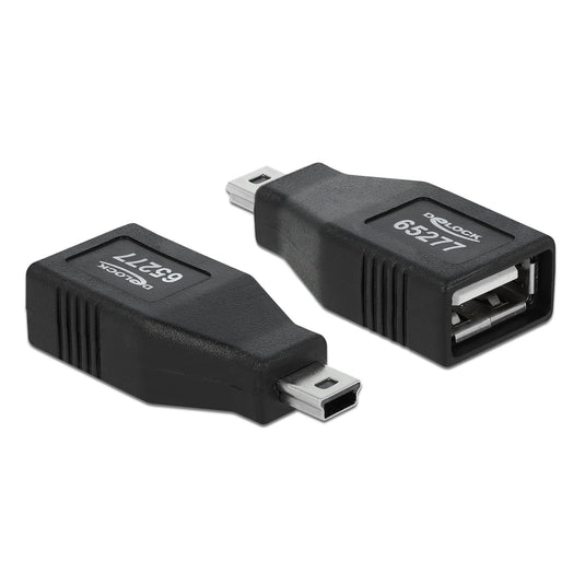 Delock usb 2.0-a female naar mini usb male adapter (zwart)