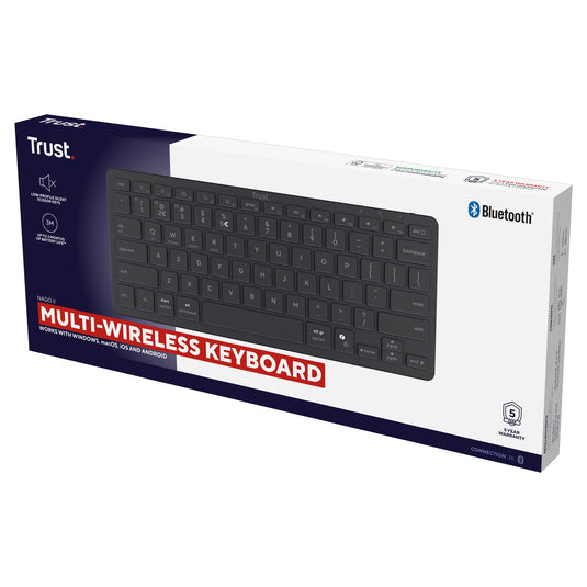 Trust nado ii bluetooth-toetsenbord (zwart, us lay-out (qwerty), scissor switches, 80% (tkl) , bluetooth)