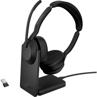 Jabra evolve2 55, incl. oplaadstandaard on-ear headset (zwart, stereo, uc, usb-a, link380a)