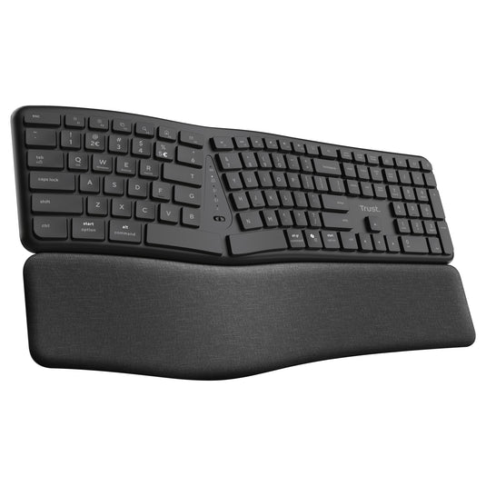 Trust keyra draadloos ergonomisch toetsenbord (zwart, us lay-out, bluetooth 2.4g usb)