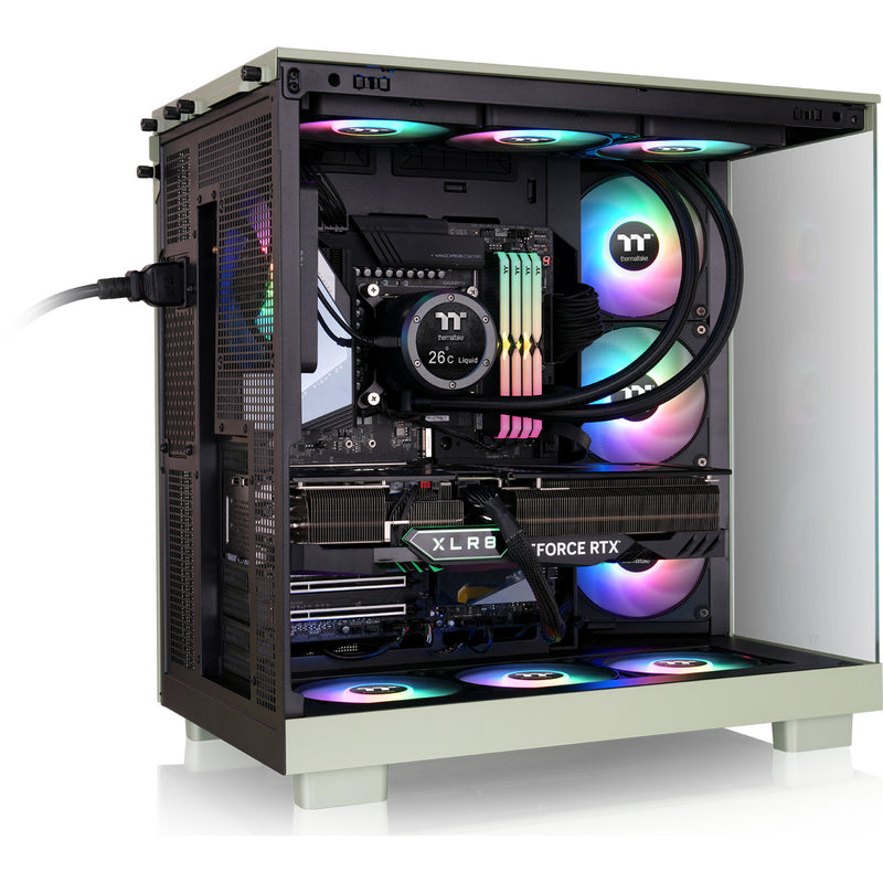 Load image into Gallery viewer, Thermaltake view 380 xl ws argb midi tower behuizing (lichtgroen houtkleur | 2x usb-a | 1x usb-c | rgb | tempered glass)
