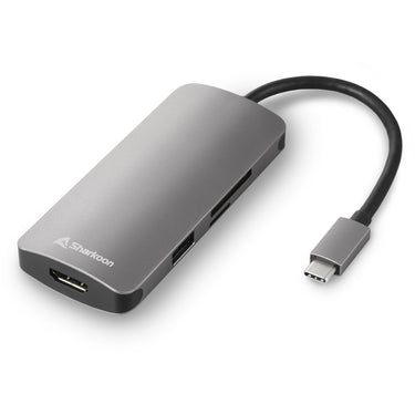 Sharkoon usb 3.0 type c multiport adapter dockingstation (donkergrijs, hdmi, usb-c 3.2 (5 gbit s), 3x usb-a 3.2 (5 gbit s), microsd, sd)