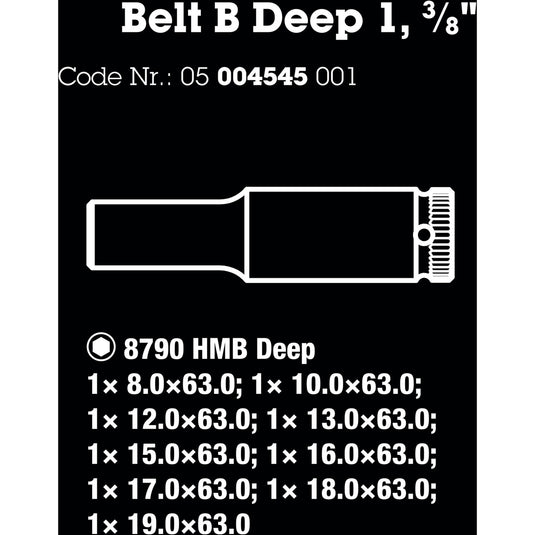 Wera belt b deep 1 doppen set, met 3 8 -aandrijving, 9‑delig dopsleutel (zwart)
