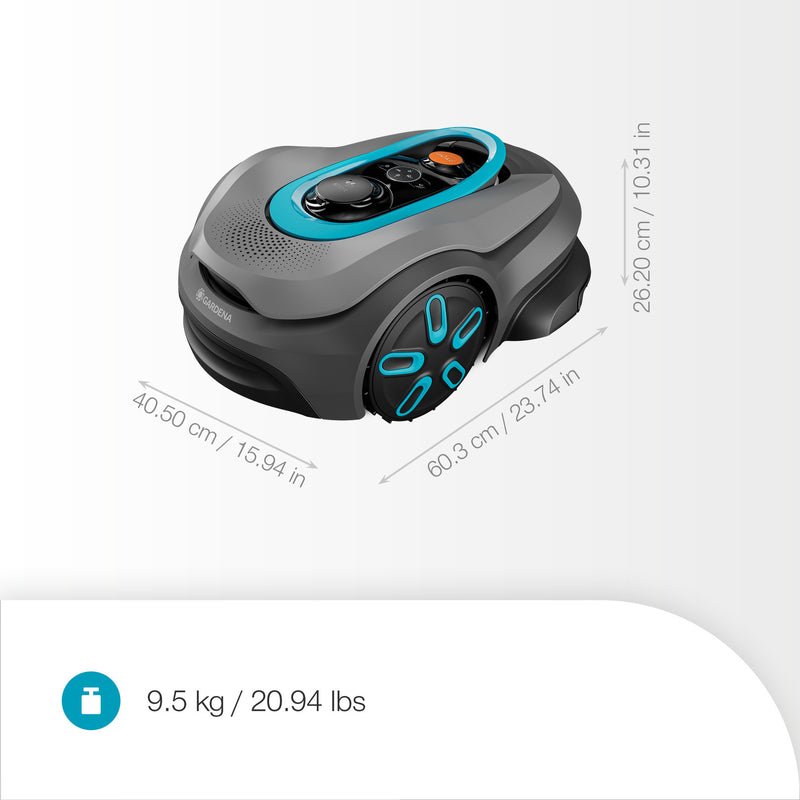 Load image into Gallery viewer, Gardena smart sileno sense 400 m² robotmaaier (grijs turquoise, 19941-26, li-ion accu + basisstation inbegrepen, grensdraadvrije technologie)
