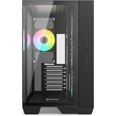Sharkoon steel shark midi tower behuizing (zwart | 2x usb-a | 1x usb-c | rgb | tempered glass)