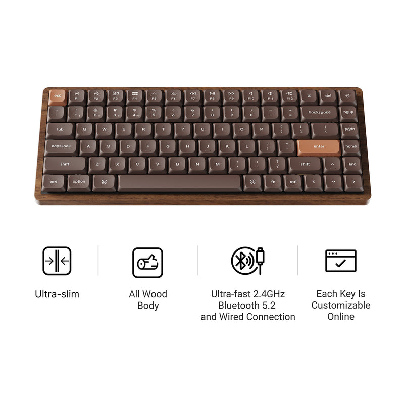 Afbeelding laden in galerijviewer, Keychron k3 max-h3w all-wood special edition rgb mechanisch toetsenbord (houtkleur, us lay-out (qwerty), milk pom brown, 75%, rgb leds, double-shot pbt, hot swap, 2.4ghz | bluetooth 5.1 | usb-c)
