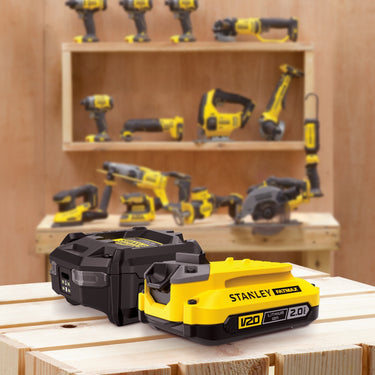 Stanley fatmax 18v startset 1x 2,0ah accu + lader v20 oplader (zwart geel)