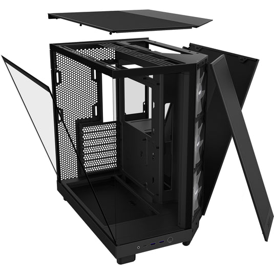 Nzxt h6 flow rgb midi tower behuizing (zwart | 2x usb-a | 1x usb-c | rgb | tempered glass)