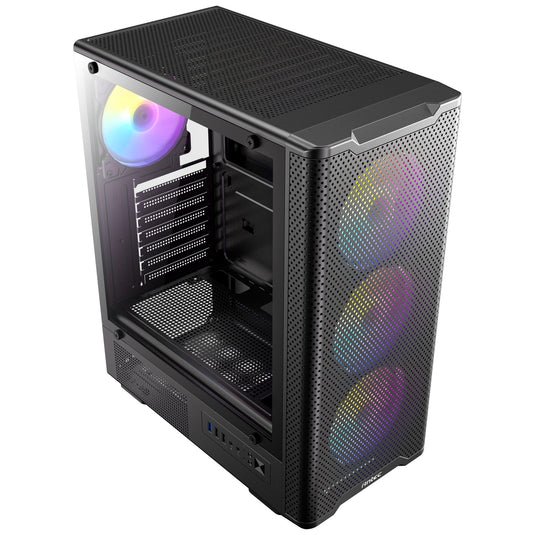 Antec vx310 argb midi tower behuizing (zwart | 3x usb-a | tempered glass)