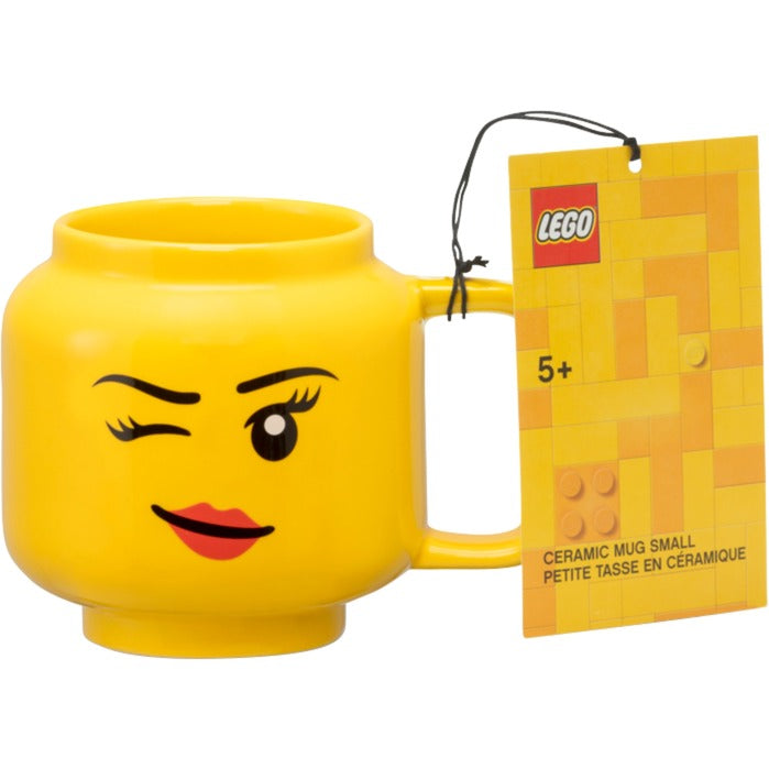 Load image into Gallery viewer, Room copenhagen lego keramische mok - knipogend meisjeshoofd, klein (geel)
