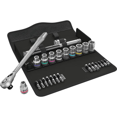 Wera 8100 sc 11 zyklop metalen ratelset gereedschapsset (zwart groen, 28-delig, volledig metalen omschakelbare ratel)