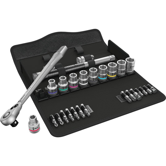 Wera 8100 sc 11 zyklop metalen ratelset gereedschapsset (zwart groen, 28-delig, volledig metalen omschakelbare ratel)