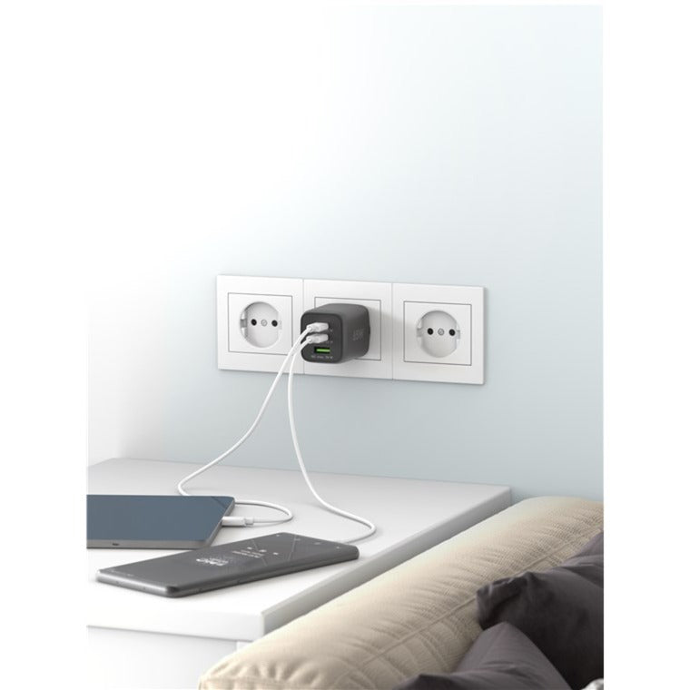 Load image into Gallery viewer, Goobay usb-c snellader nano (65 w) en usb-c textielkabel (zwart, 1 meter)
