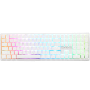 Ducky zero 6108 pure white rgb mechanisch gaming toetsenbord (wit, us lay-out (qwerty), cherry mx2a blue, 100%, rgb leds, double-shot pbt, hot swap, 2.4ghz | bluetooth | usb-c)