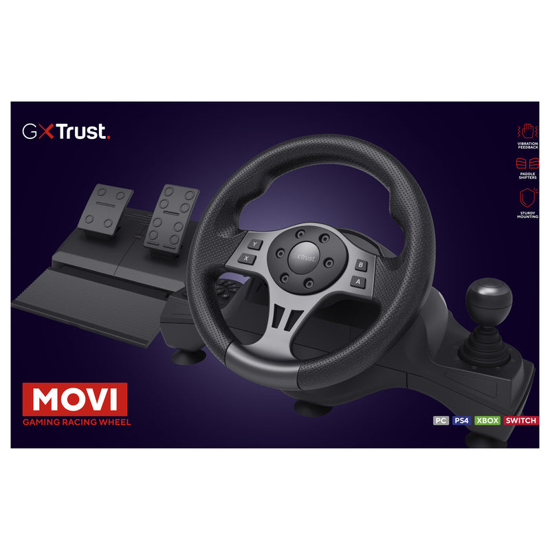 Load image into Gallery viewer, Trust gxt 289 movi racestuur stuur (zwart, pc, xbox series x s, switch, playstation 4)
