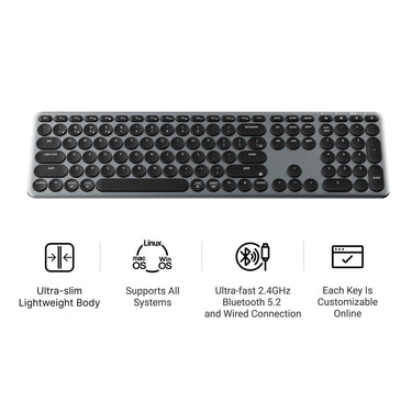 Keychron b5 pro-k1 toetsenbord (grijs, us lay-out (qwerty), scissor switches, 100%, abs keycaps, 2.4 ghz bluetooth usb)
