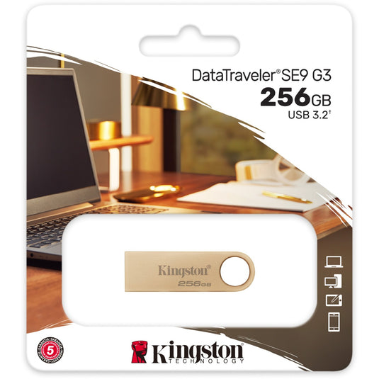 Kingston datatraveler se9 g3 256 gb usb-stick (goud, dtse9g3 256gb, usb-a 3.2 (5 gbit s))
