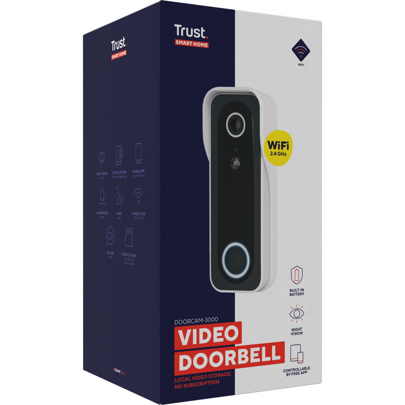 Load image into Gallery viewer, Trust doorcam-3000 slimme wifi deurbelcamera (wit zwart, 2.4 ghz wifi)
