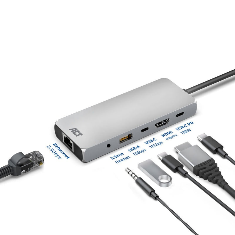 Load image into Gallery viewer, Act connectivity usb-c 4k 8k 60hz dockingstation (grijs)
