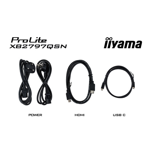 Iiyama prolite xb2797qsn-b1 27 monitor (zwart, 75 hz, hdmi, displayport, usb-c, lan, audio)