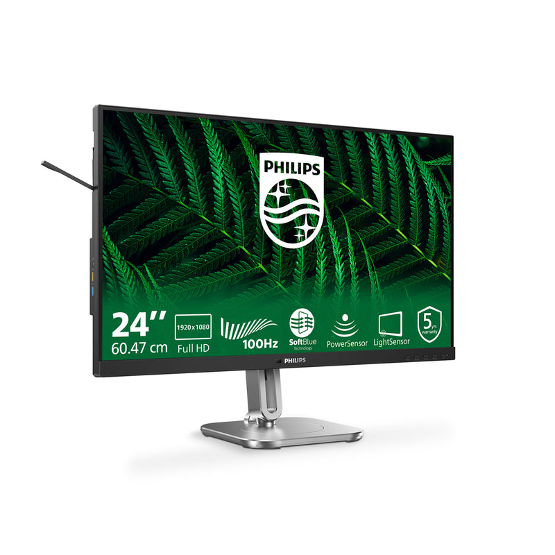Load image into Gallery viewer, Philips 24b2g5200 23.8 monitor (zilver zwart, vga, hdmi, displayport, usb, audio, 100 hz)
