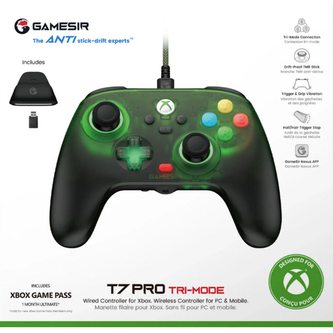 Load image into Gallery viewer, Gamesir t7 pro tri-mode controller - retro green (donkergroen transparant, xbox one, xbox series x|s via usb kabel | pc via 2,4 ghz, bt of usb kabel | android via bluetooth)
