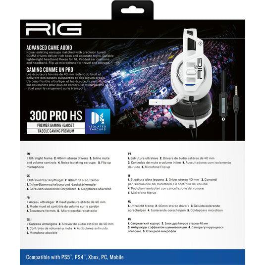 Nacon rig 300 pro hs over-ear gaming headset (wit, playstation 4, playstation 5, xbox, nintendo switch, pc)