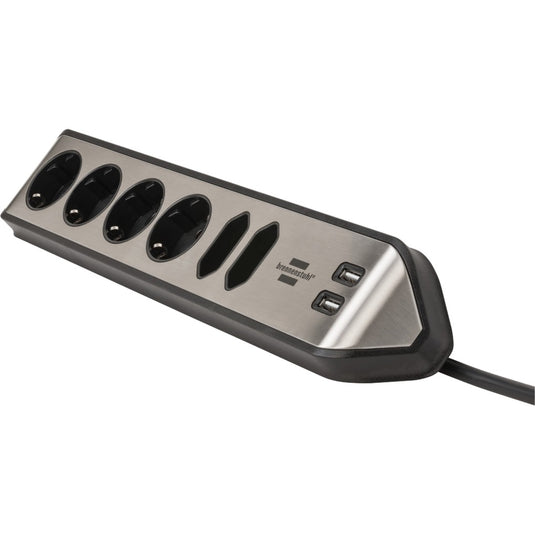 Brennenstuhl ®estilo hoekaansluitdoosstrook met usb laadfunctie 6-weg 4x b eschermend contactdoos 2x euro zilver zwart