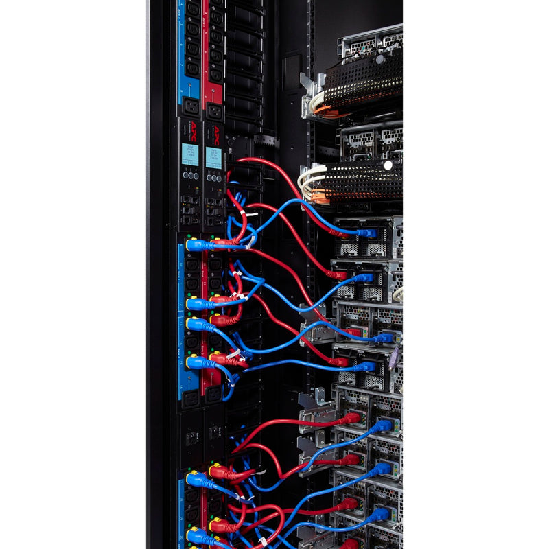 Load image into Gallery viewer, Apc ap8681redx667 - switched metered-by-outlet pdu (zwart rood, 0u, 400v, (21x) c13 (3x) c19, iec 309 16a 3fase stekker)
