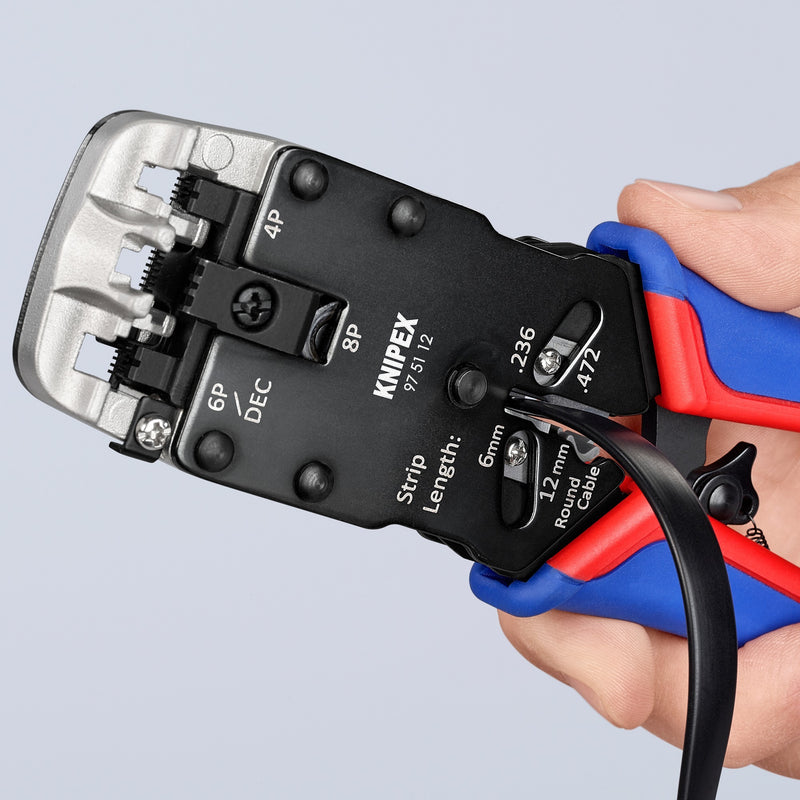 Load image into Gallery viewer, Knipex krimptang 97 51 12 sb (blauw rood, rj-10, rj-11 12 en rj-45)
