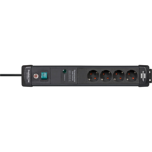 Brennenstuhl premium-line 60.000a stekkerdoos met overspanningsbeveiliging 4-voudig zwart 1,8m h05vv-f 3g1,5
