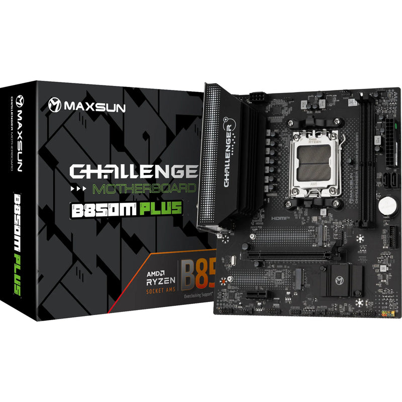 Afbeelding laden in galerijviewer, Maxsun ms-challenger b850m plus wifi socket am5 moederbord (zwart, raid, gb-lan, wlan, bt, sound, µatx)

