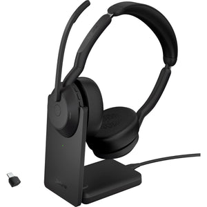 Jabra evolve2 55, incl. oplaadstandaard on-ear headset (zwart, stereo, uc, usb-c, link380c)